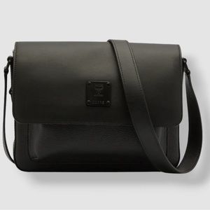 MCM Unisex Black Klassik Small Logo Crossbody Strap Leather Messenger Bag